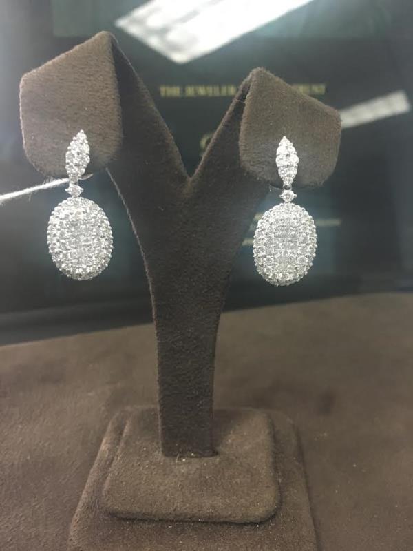 18K Gold Oval Halo Diamond Dangle Earrings 3.69cttw