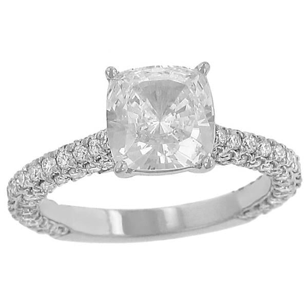 ''Signature Collection'' 84 Stone Round 3 Sided Pave Set Diamond (.90cttw) Engagement Ring with prong Set Cushion Cut Center (1.22cttw) Diamond 2.12cttw Gh/si1 ||| 146360