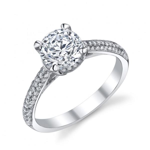 Ladies 14K White Gold Pavé Bridal Ring with Hidden Accent Detailing – Semi-Mount for 0.33–1.25 ct Round Center Stone (Center Stone Not Included)