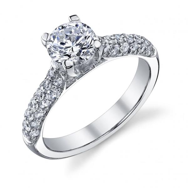 Ladies 14K White Gold Pavé Bridal Ring with Accent Detailing – Semi-Mount for 0.625–1.00 ct Round Center Stone (Center Stone Not Included)