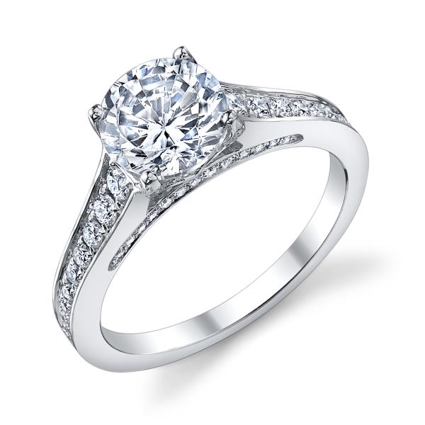 Ladies 14K White Gold Pavé Cathedral Bridal Ring – Semi-Mount for 0.45–1.00 ct Round Center Stone (Center Stone Not Included)