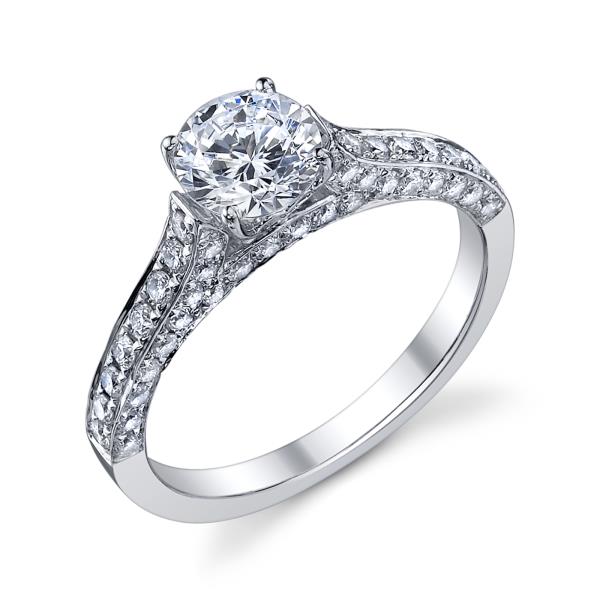 Ladies 14K White Gold Pavé Style Engagement Ring – Semi-Mount for 0.69–0.75 ct Round Center Stone (Center Stone Not Included)