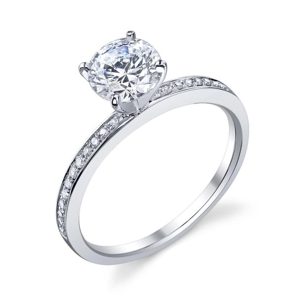 14k White Gold Bright Edge Engagement Ring  ||| Semi mount t.w. fits approx .17ct - 3/4 Ct. round center stone.  ||| *Center Stone is NOT included in price*