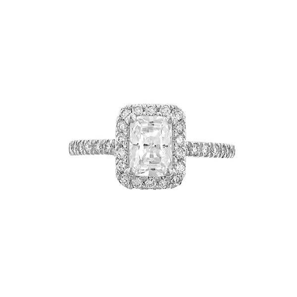 Ladies 14K White Gold Three-Sided Pavé Rectangular Halo Engagement Ring with 0.47 ct Total Diamond Weight (Center Stone Not Included)
