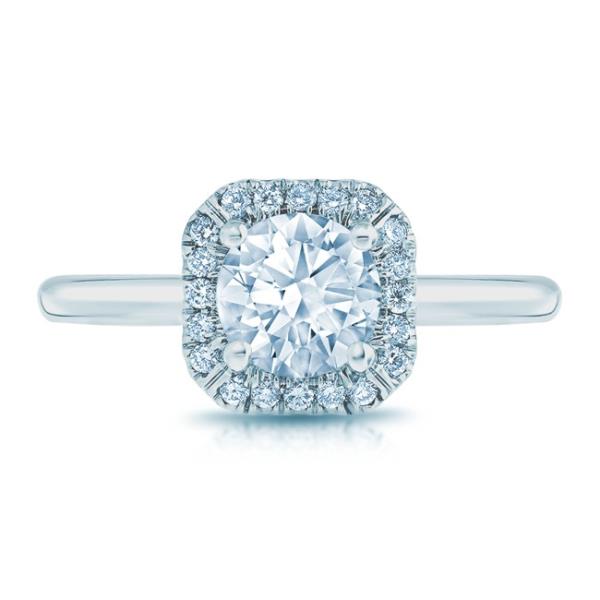 14k White Gold Asscher Halo Solitaire Engagement Ring  Number of Diamonds: 20 at 0.13 cttw |||  ||| (Center stone not included)