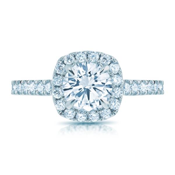 14k White Gold Cushion Halo Engagement Ring For a Round Center Stone (Center Stone Not Included) Number of Diamonds: 36 at 0.51cttw