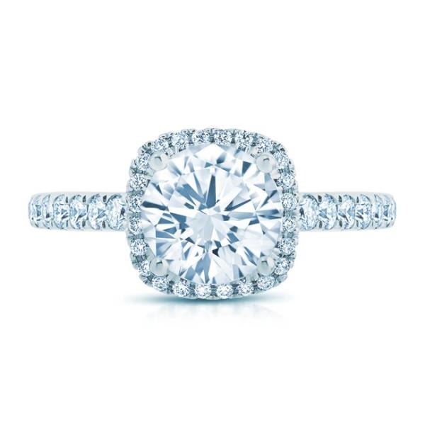 14k White Gold Cushion Halo Engagement Ring For a Round Center Stone(Center Stone Not Included) Number of Diamonds: 40 at 0.47cttw