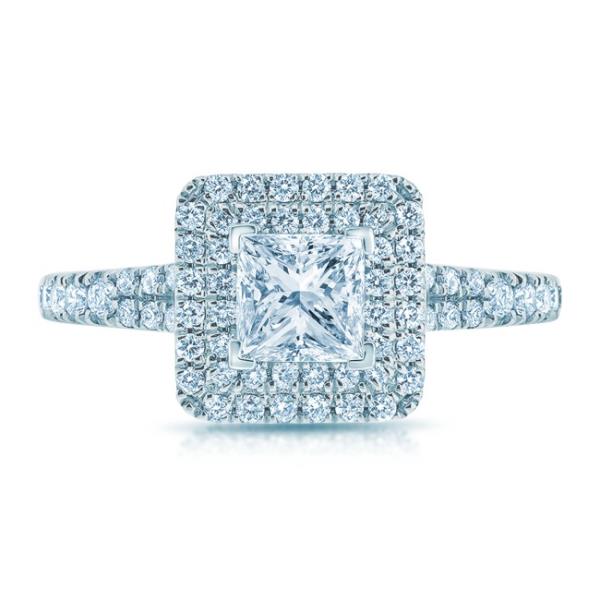 Split Shank Halo Engagement Ring in 14K White Gold with 0.51 ct Total Diamond Weight for a Princess Cut Center Stone (Center Stone Not Included)