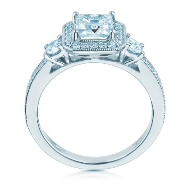 Vintage Milgrain Engagement Ring in 14K White Gold with 0.58 ct Total Diamond Weight for a Princess Cut Center Stone (Center Stone Not Included)