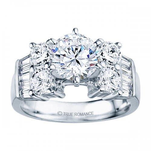 Diamond Engagement Ring Semi-Mount with 0.37 ct Total Weight of Tapered Baguette and Round Diamonds