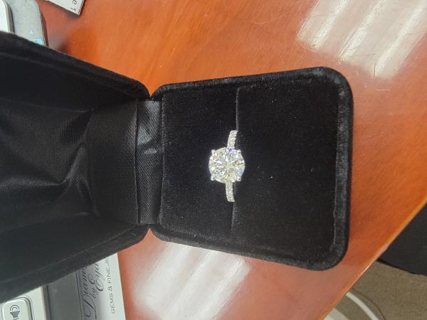 Halo Diamond Engagement Ring in 18K White Gold with 2.39 ct Round Center Diamond and 0.86 ct Accent Diamonds
