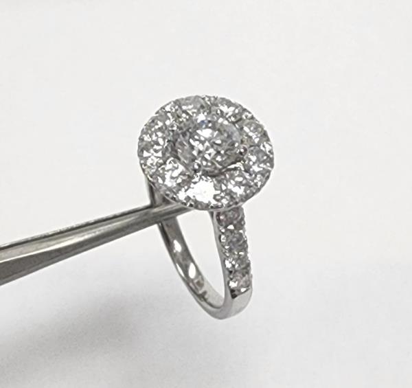 Halo Diamond Engagement Ring in 18K White Gold with 2.70 ct Total Diamond Weight and 0.90 ct Center Diamond