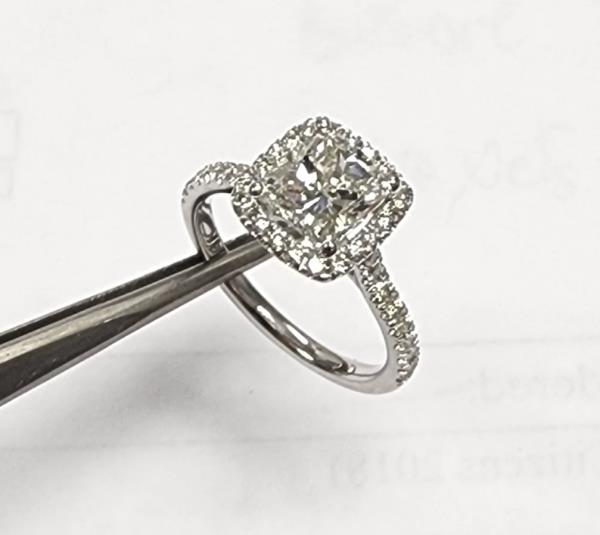 Halo Diamond Engagement Ring in 14K White Gold with 2.01 ct Total Diamond Weight and 1.51 ct Cushion Cut Center Diamond