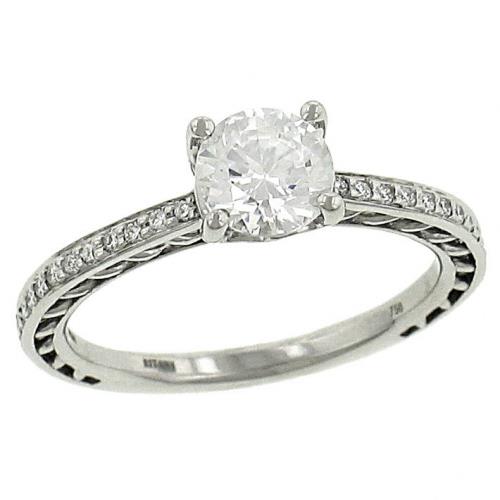 18k White Gold Ring with Pave Set Diamonds .11cttw (Center Stone Not Included) ||| 122528 |||  |||