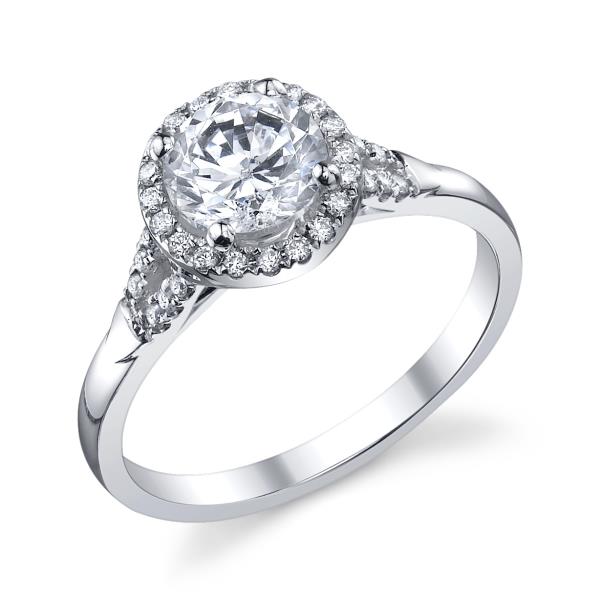 Halo Engagement Ring semi mount diamonds approx 0.36cttw -Semi mount for a 1 Ct. round center.  ||| *center stone is NOT included in price*  |||  R9873RR_W4