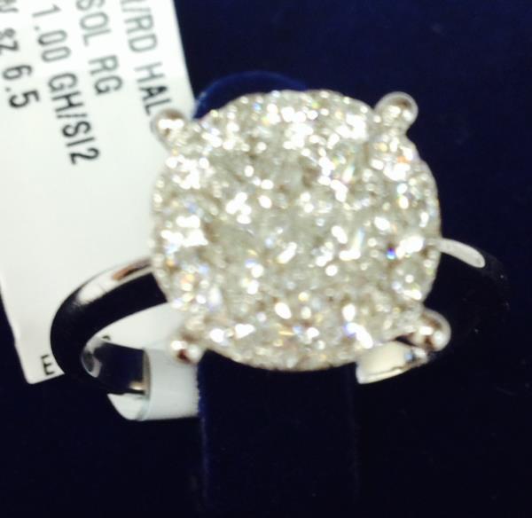 18kw 4 invisible Set Princess Cut and round Halo Diamond Solitaire Engagment Ring on Plain Polished Shank Diamond ||| 1.00cttw G-H/SI2 ||| 158897-0