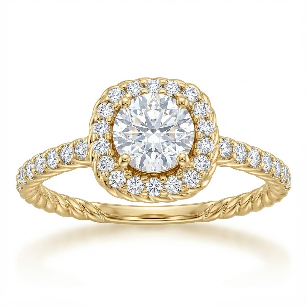 32 Stone Round Shared prong Set Halo Diamond Engagement Ring with Rope Design Shank Diamond .42cttw Gh/si2-3(center stone not included) |||  158500