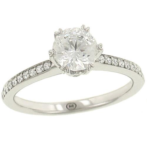 18k White Gold Pave Diamond Ring with 2 Bezel Accents (Center Stone not included) Diamond .16cttw  ||| 129661 |||  |||