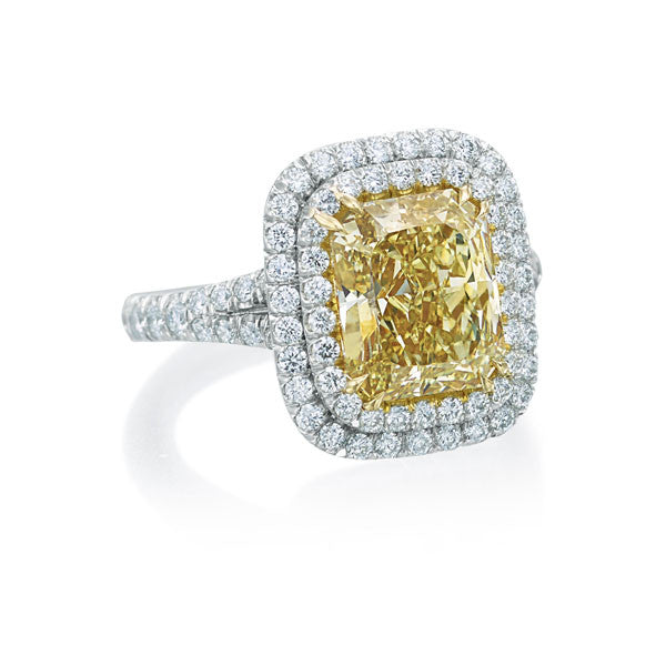 Yellow Diamond Double Halo Ring