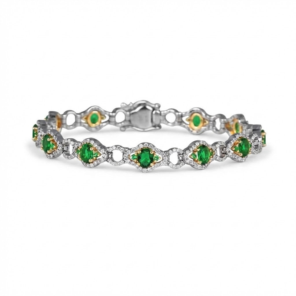 Fana 14K White Gold Emerald and Diamond Fashion Link Bracelet 4.43cttw