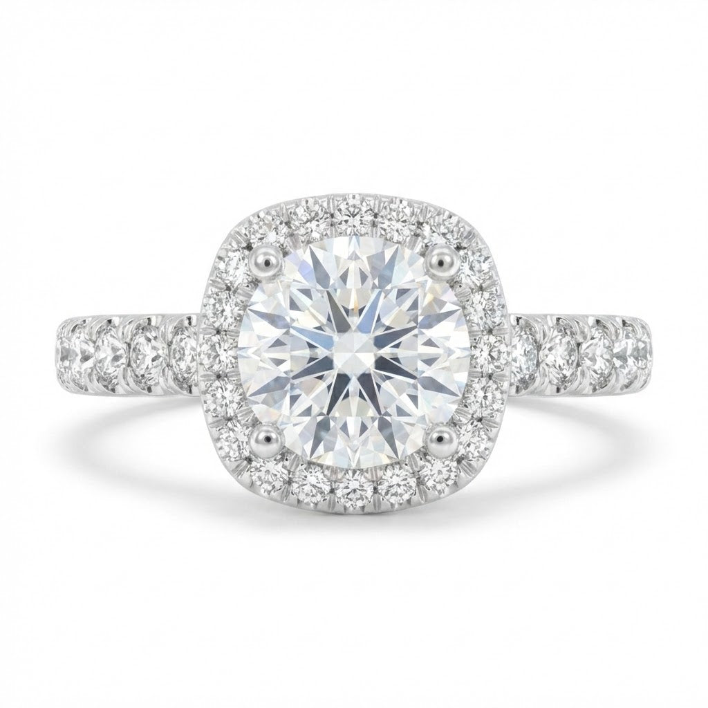Halo Pavé Diamond Engagement Ring in 14K White Gold with 0.46 ct Total Diamond Weight