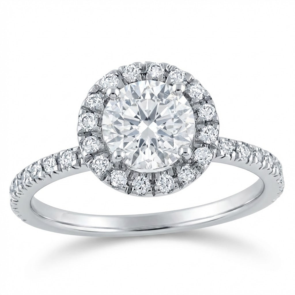 Halo Pavé Diamond Engagement Ring in 18K White Gold with 0.36 ct Total Diamond Weight