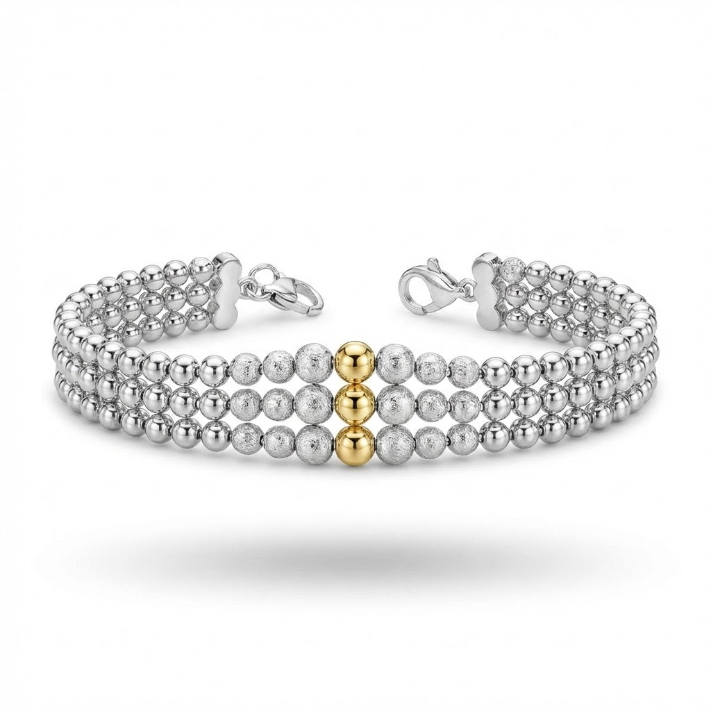 Icona “Diamante” 3-Strand Bead Link Bracelet with 18K Yellow Gold Accent
