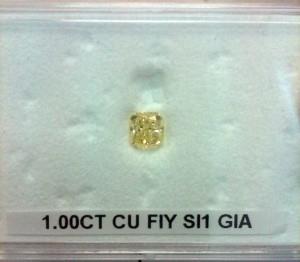 1.00ct. Cushion cut F INTENSE YELLOW SI1 GIA