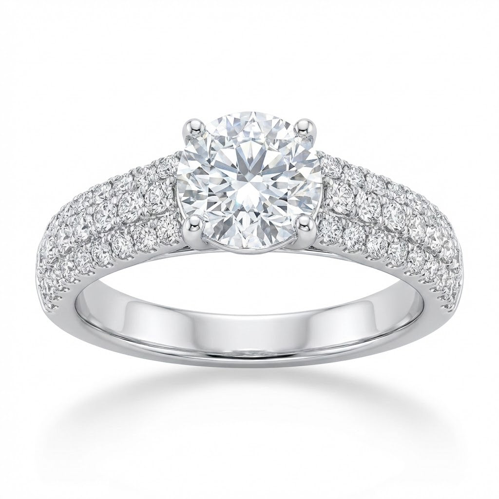 Ladies Three Row Diamond Engagement Ring in 14K White Gold with 0.62 ct Total Diamond Weight