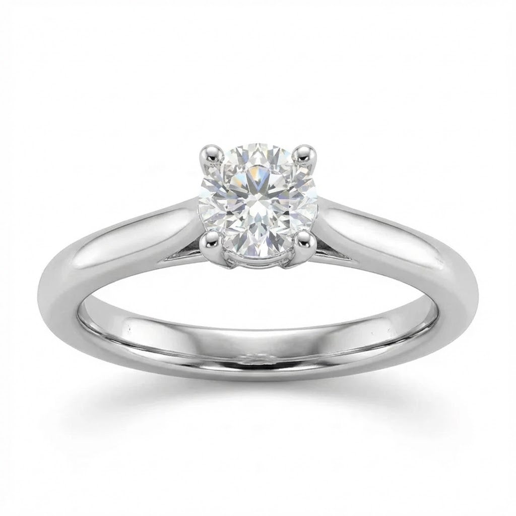 Ladies 14K White Gold 4-Prong Classic Solitaire Diamond Engagement Ring – 0.65 ct Round Brilliant
