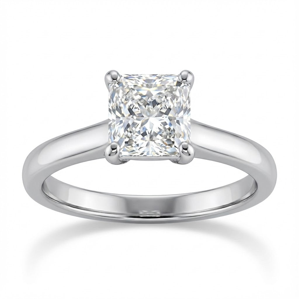 1 ct Radiant Cut Diamond Solitaire Engagement Ring in 14k White Gold