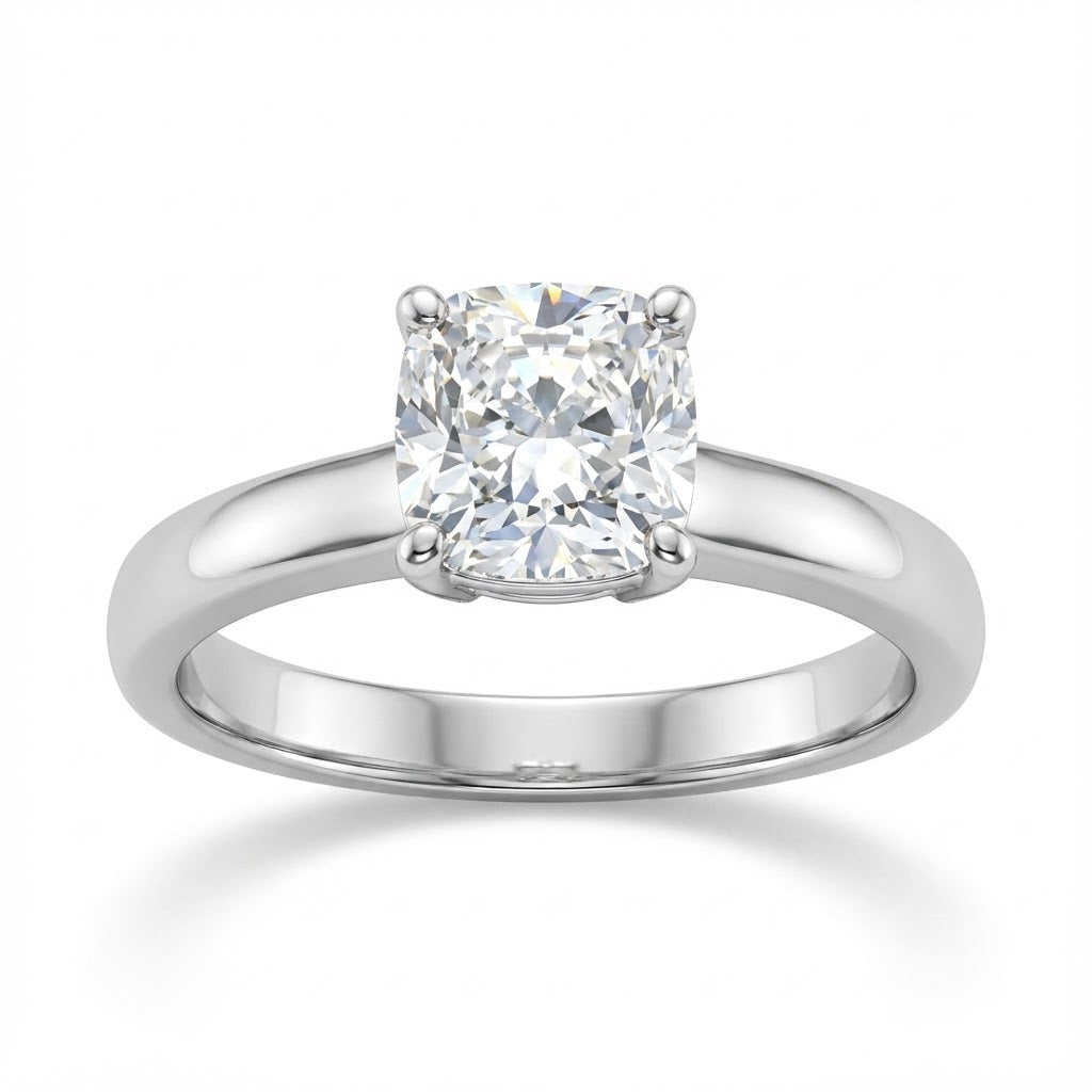 Ladies 14K White Gold Classic Solitaire Engagement Ring – 1.22 ct Cushion Cut (EGL USA Certified)
