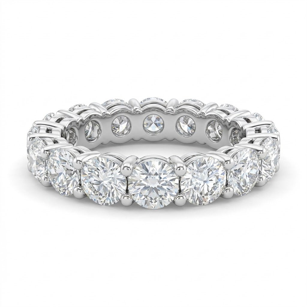 Ladies 18K White Gold 15-Stone Prong Set Diamond Eternity Band, 4.67 cttw