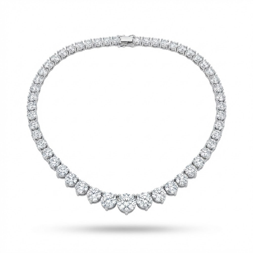 Ladies 18k White Gold Graduated Diamond Necklace 24.84cttw
