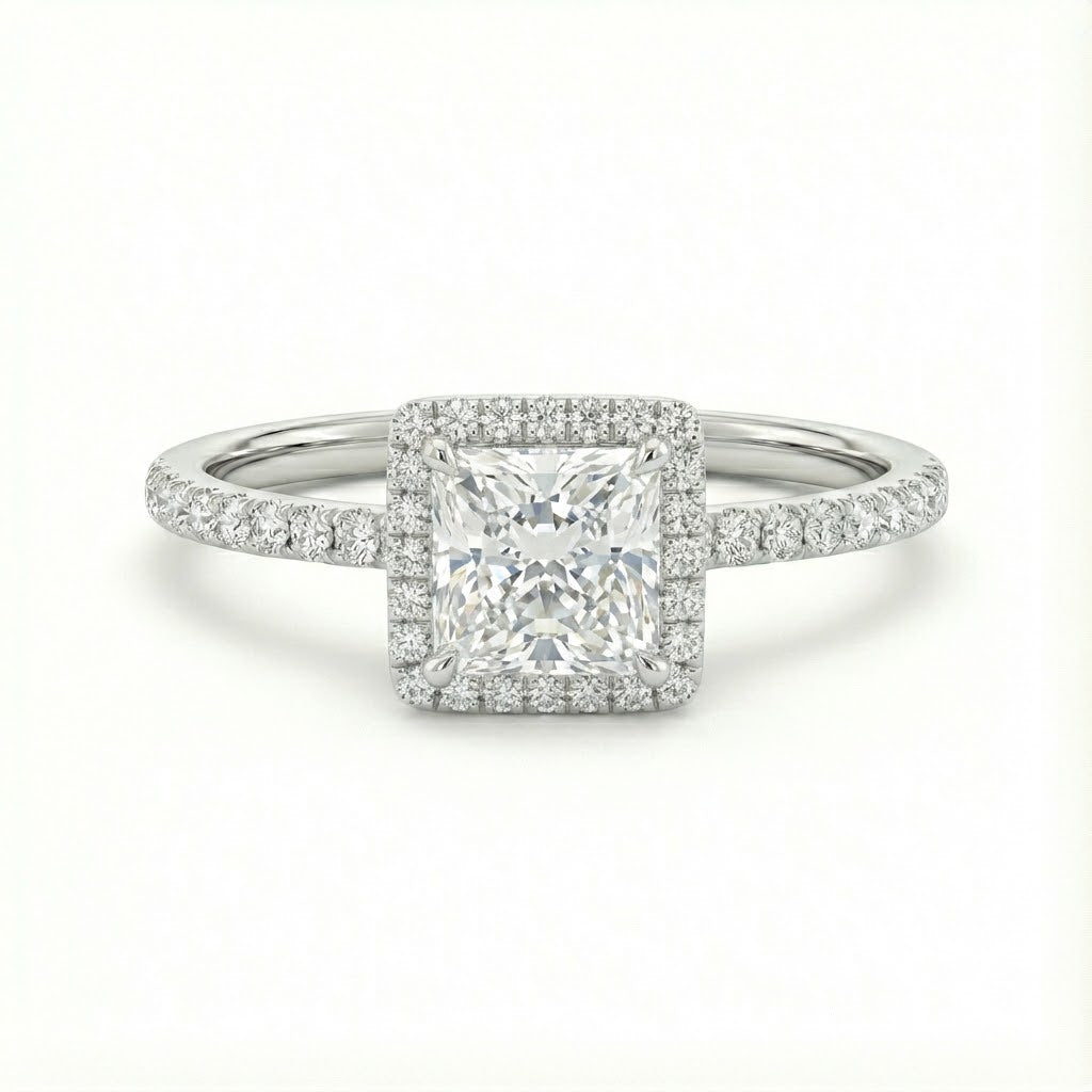 Ladies “Bella Vita Collection” Pavé Diamond Halo Style Engagement Ring for Square Center – 0.24 ct Total Weight (G–H / VS) – Center Stone Not Included