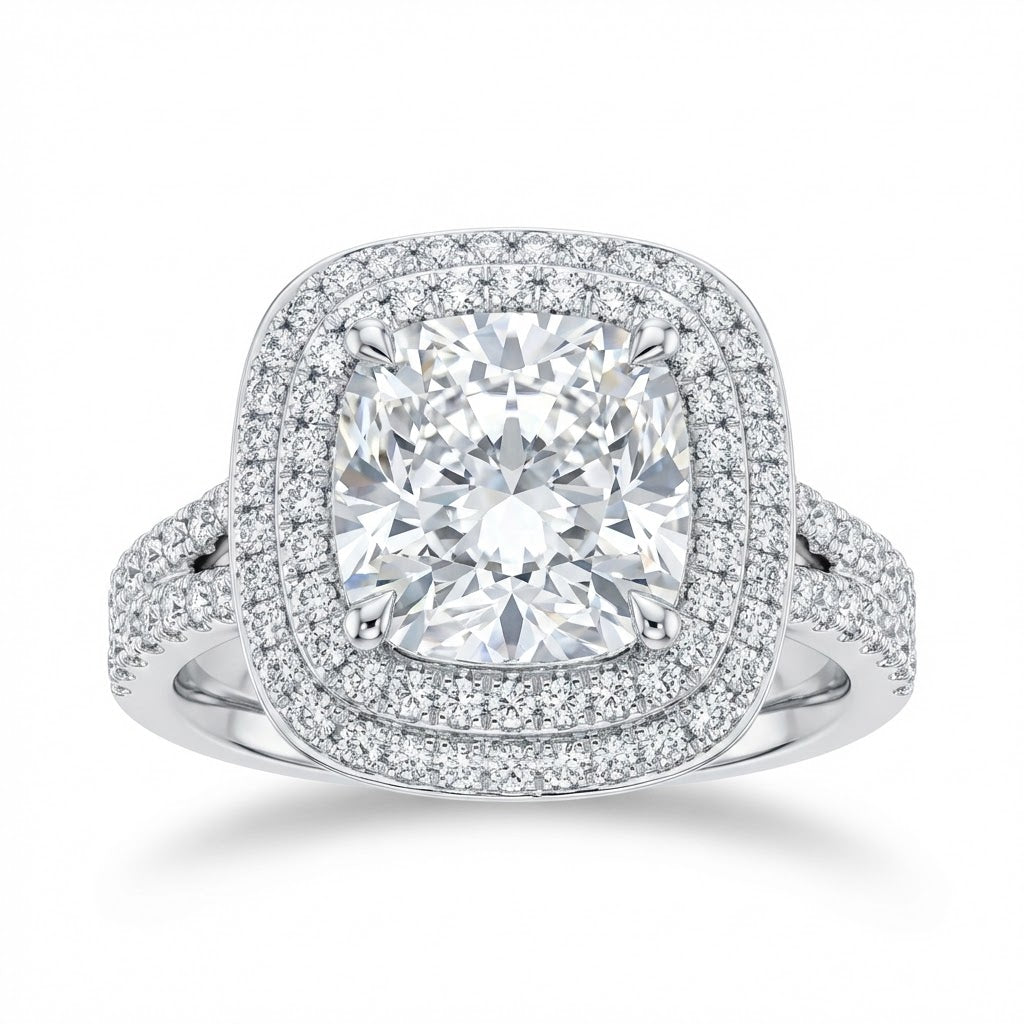 Ladies Double Halo Diamond Engagement Ring in 18K White Gold with 2.80 ct Total Accent Diamond Weight (Center Stone Not Included)