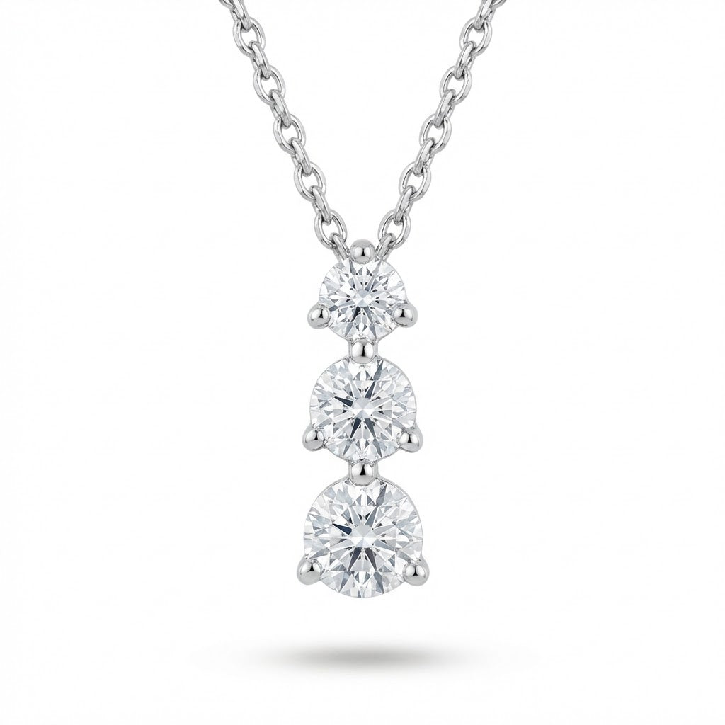 Ladies “Past, Present & Future” 3-Stone Diamond Pendant on Cable Chain – 0.75cttw