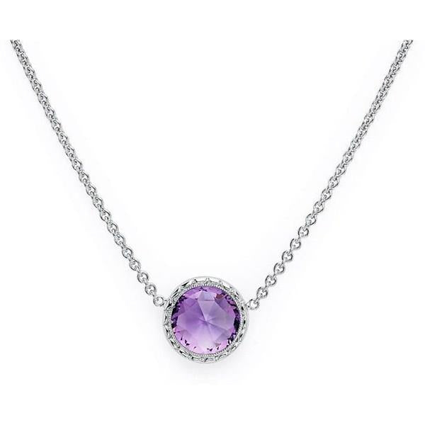 Tacori 18K925 Lilac Blossom Amethyst Pendant Necklace – 10mm Round with Crescent Halo