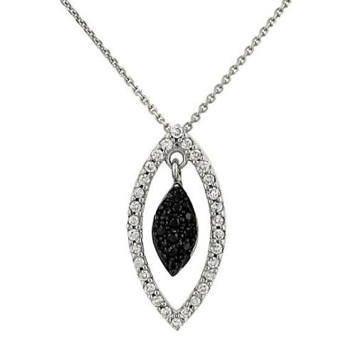 14K White Gold Black and White Diamond Marquise Pendant Necklace – 0.16cttw