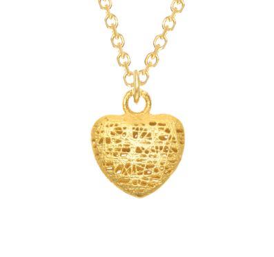 14K Yellow Gold Textured Wire Heart Pendant Necklace for Ladies