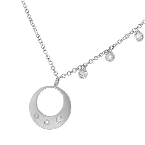 Ladies Diamond Drop and Satin Circle Pendant Necklace – 0.09cttw on Cable Chain