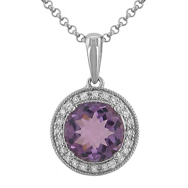 Ladies Amethyst and Diamond Halo Pendant on Rolo Link Chain – 1.41cttw Gem & 0.07cttw Diamonds