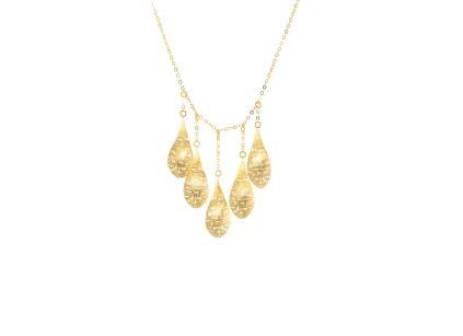 Ladies 17'' Cable Link Necklace with 5 Wire Mesh Leaf Drops – 6.04g