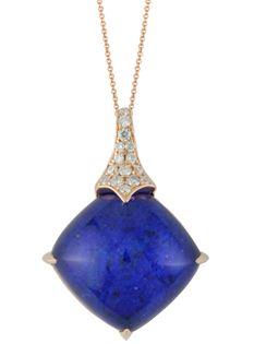 Ladies Cushion Quartz Over Lapis Pendant with Pavé Diamond Bail on Cable Chain – 12.21cttw Gem & 0.13cttw Diamonds