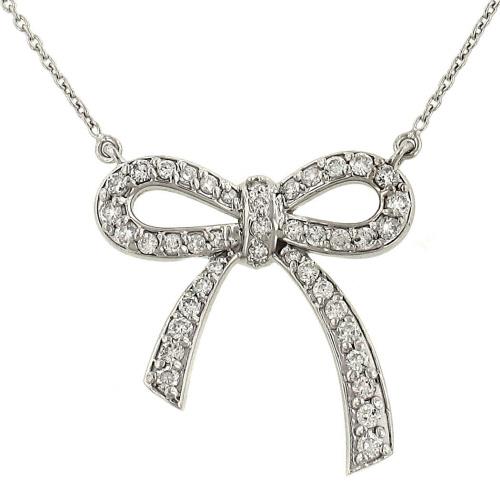 Ladies Pavé Diamond Bow Pendant with 42 Round Stones on Cable Chain – 0.64cttw I/SI2–3