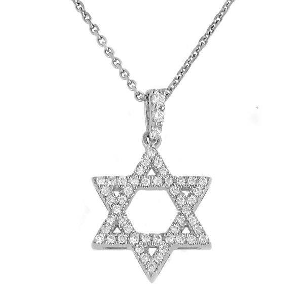 Ladies Pavé Diamond "Star of David" Pendant with Pavé Bail on Cable Link Chain – 0.33cttw, 52 Stones