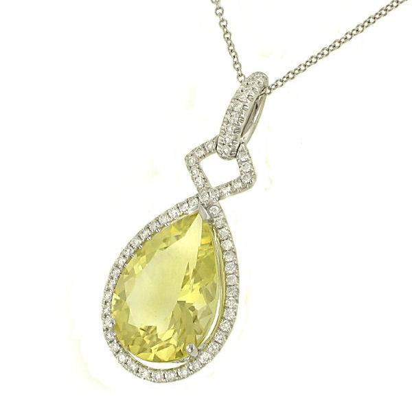 Halo Pear-Shaped Lemon Quartz Pendant with Pavé Diamond Bail on Adjustable Cable Chain – 9.43cttw Gem & 0.64cttw Diamonds