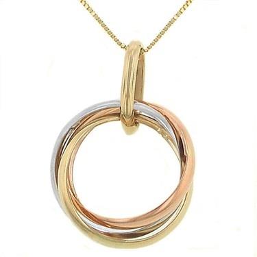 Tri-Color 3-Ring Open Circle Pendant Necklace on 18" Box Link Chain