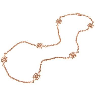 Ladies 24" 18k Rose Gold Over Silver Necklace with Engraved Oval Stations and White Topaz Accent