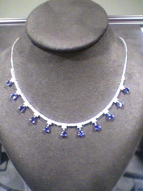 Sapphire and Diamond Necklace in 18k White Gold with Box Link Chain 4.99cttw